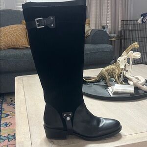 Franco Sarto Black Suede and Leather Heeled Boots